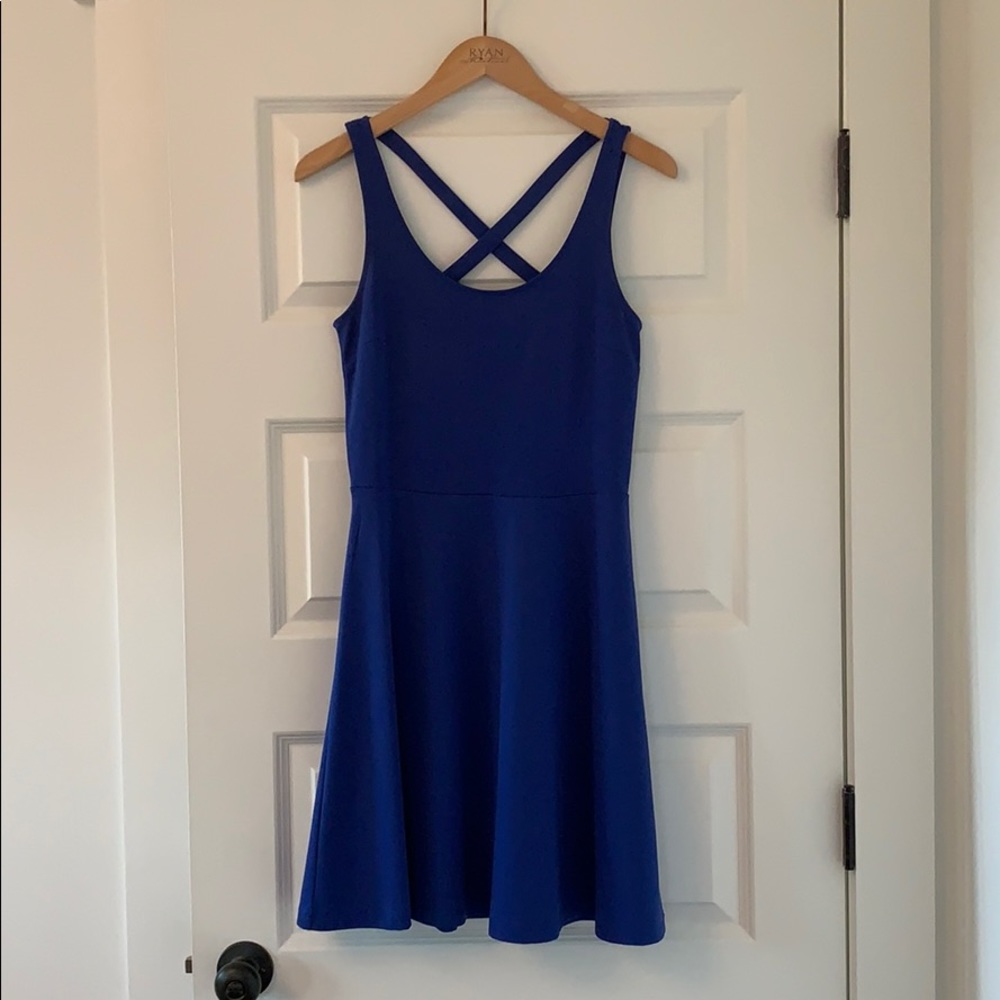 H&M blue cross back skater dress